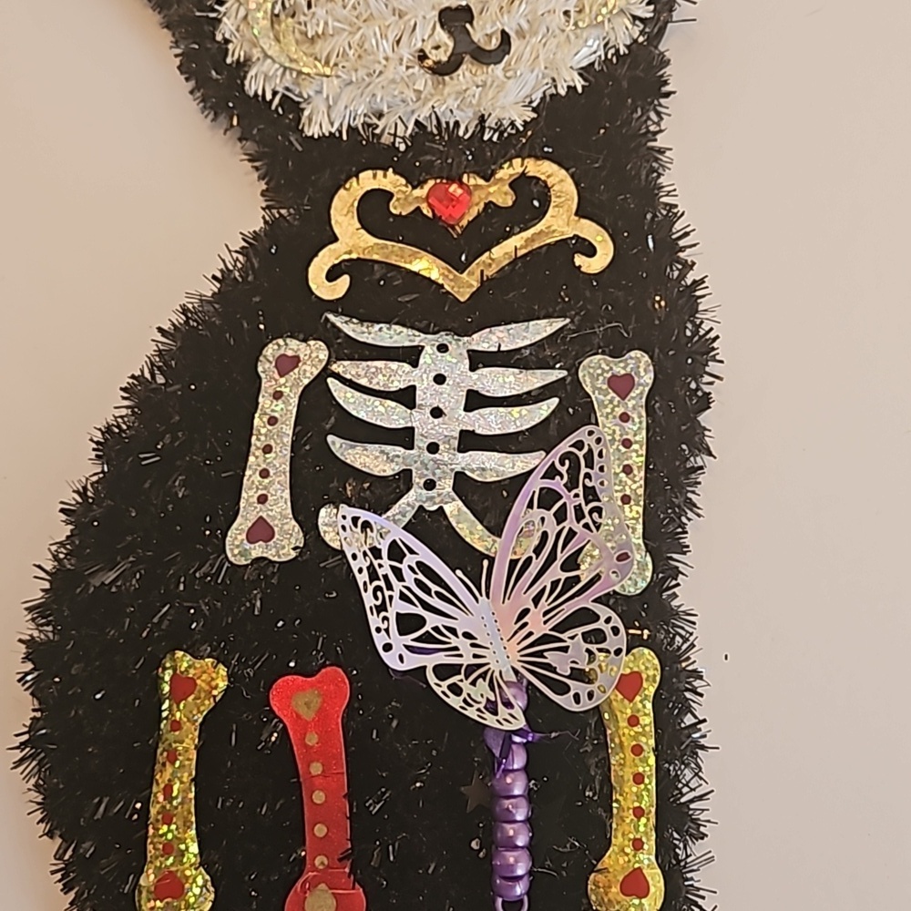 Hand crafted Halloween Cats Set of 2 Black Cats Handmade Holographic Bone detail - Picture 6 of 17